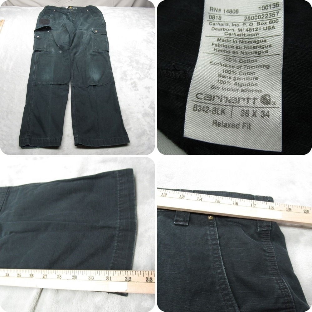 Carhartt Pants Men 36x34 Dark Pine Relaxed Ripstop Double Knee Heavyweight B342